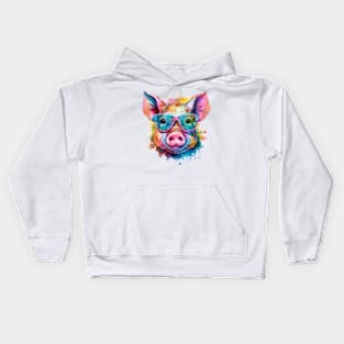 Colorful Pig with Glasses Kids Hoodie